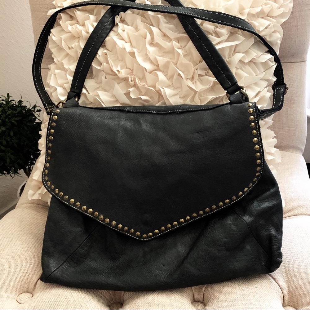 Bohemian crossbody Black Leather studded Purse